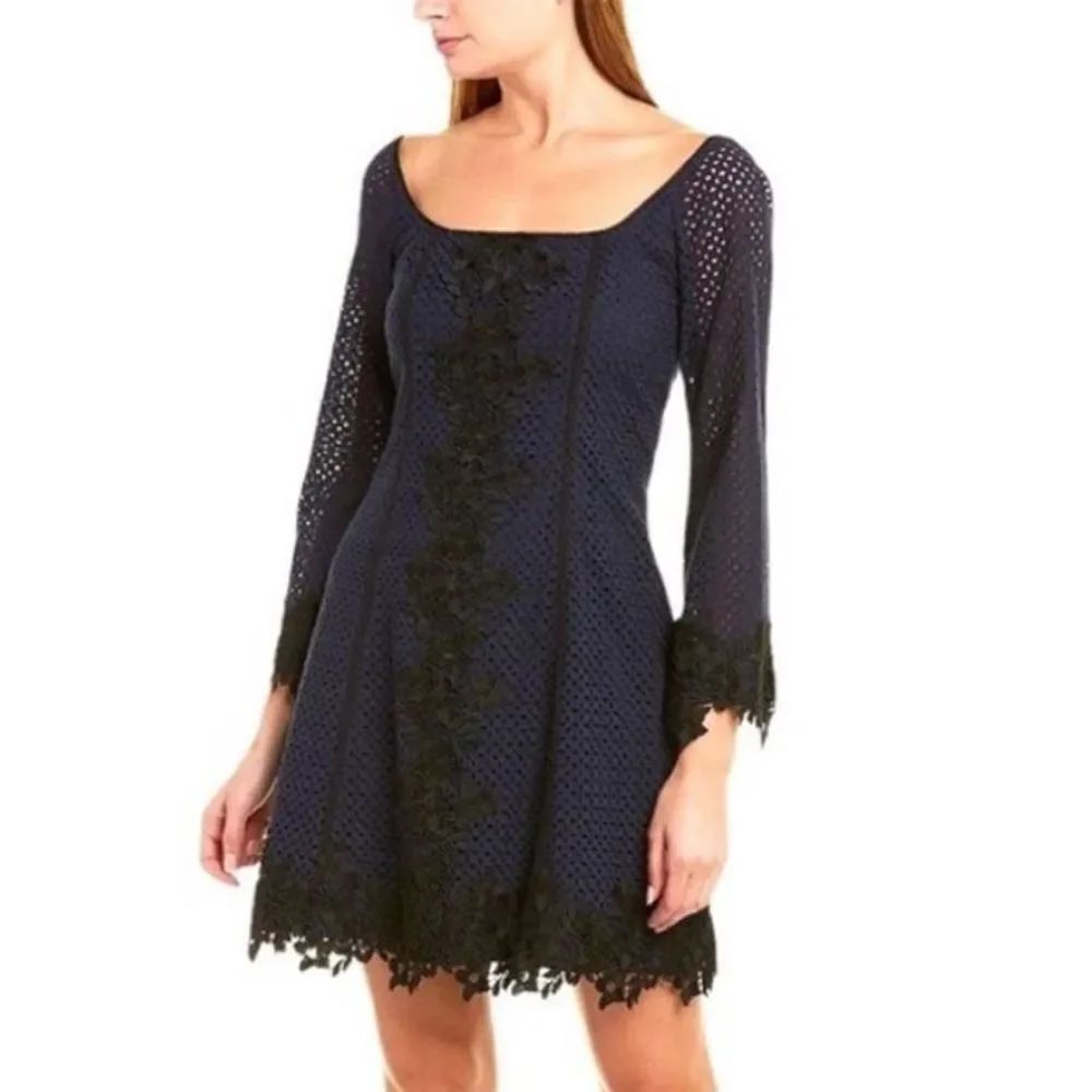 Sara Campbell Black and Navy Lace Eyelet Dress Size 8